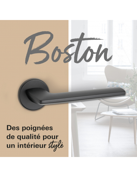 Paire de béquilles Boston pour porte, carré 7mm, noir mat - THIRARD Poignée sur rosace