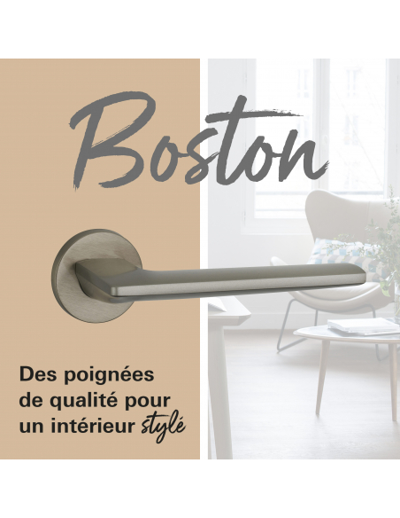 Paire de béquilles Boston pour porte, carré 7mm, nickelé satiné - THIRARD Poignée sur rosace