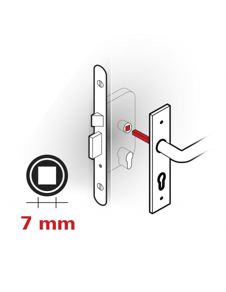 Ensemble de poignées pour porte de chambre Mirella2 trou de clé, carré 7mm, entr'axes 195mm, chromé brillant/satiné - THIRARD...