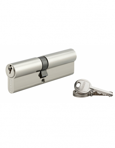 Cylindre de serrure double entrée SA UNIKEY (achetez-en plusieurs, ouvrez avec la même clé), 45x50mm, 3 clés, nickelé - THIRA...