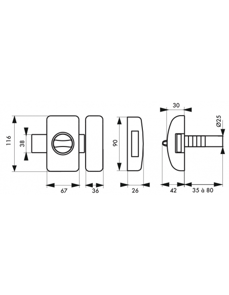 Verrou à bouton Universel ajustable pour entrée, HG 5+, dim. cylindre de 35 à 80mm, acier, 5 clés, epoxy bronzze - THIRARD Ve...