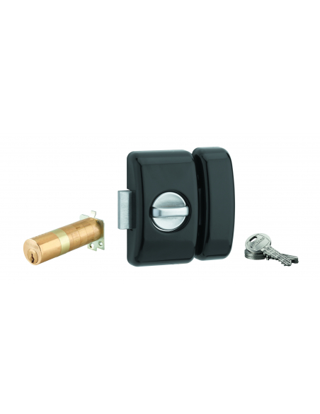Verrou à bouton Universel ajustable pour porte d'entrée, HG 5, dim. cylindre de 35 à 80mm, acier, 3 clés, epoxy noir - THIRAR...
