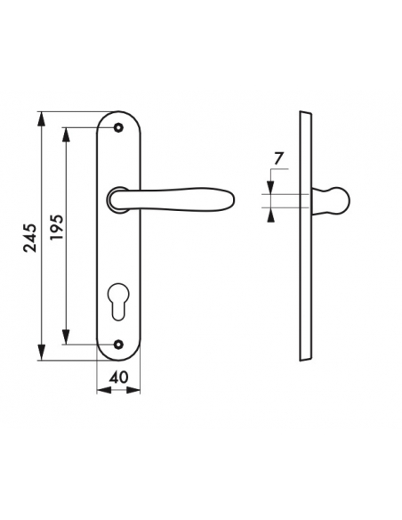 Ensemble de poignées pour porte d'entére Goccia trou de cylindre, carré 7mm, entr'axes 195mm, chromé satin - THIRARD Poignée