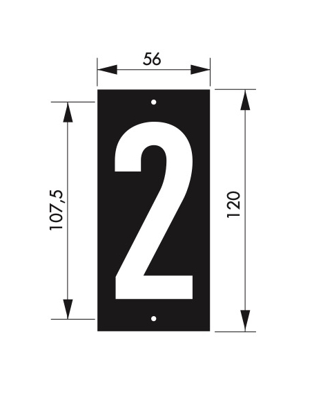 Plaque de signalisation 2, marquage blanc sur fond noir, panneau ABS à visser, 56x120mm - THIRARD Signalétique