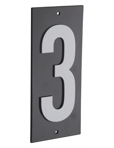 Plaque de signalisation 3, marquage blanc sur fond noir, panneau ABS à visser, 56x120mm - THIRARD Signalétique