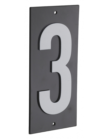 Plaque de signalisation 3, marquage blanc sur fond noir, panneau ABS à visser, 56x120mm - THIRARD Chiffres à visser