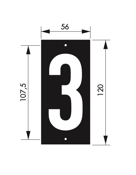Plaque de signalisation 3, marquage blanc sur fond noir, panneau ABS à visser, 56x120mm - THIRARD Chiffres à visser