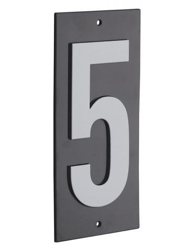 Plaque de signalisation 5, marquage blanc sur fond noir, panneau ABS à visser, 56x120mm - THIRARD Chiffres à visser