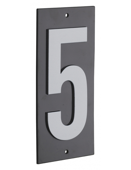 Plaque de signalisation 5, marquage blanc sur fond noir, panneau ABS à visser, 56x120mm - THIRARD Chiffres à visser