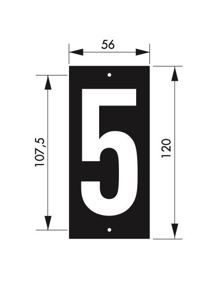 Plaque de signalisation 5, marquage blanc sur fond noir, panneau ABS à visser, 56x120mm - THIRARD Chiffres à visser
