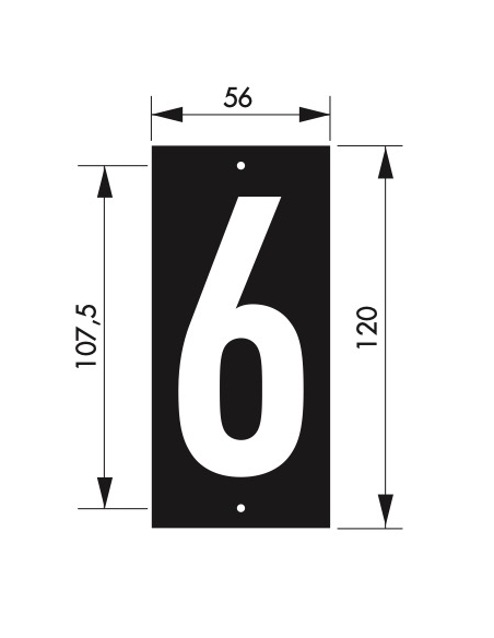 Plaque de signalisation 6, marquage blanc sur fond noir, panneau ABS à visser, 56x120mm - THIRARD Signalétique