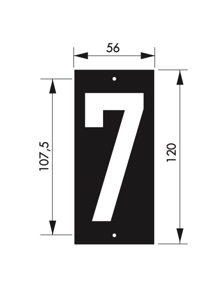 Plaque de signalisation 7, marquage blanc sur fond noir, panneau ABS à visser, 56x120mm - THIRARD Signalétique