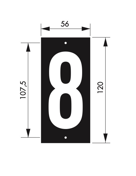 Plaque de signalisation 8, marquage blanc sur fond noir, panneau ABS à visser, 56x120mm - THIRARD Signalétique