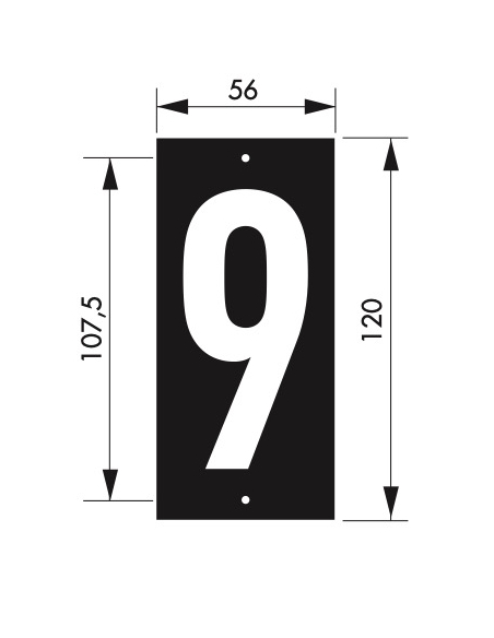 Plaque de signalisation 9, marquage blanc sur fond noir, panneau ABS à visser, 56x120mm - THIRARD Signalétique