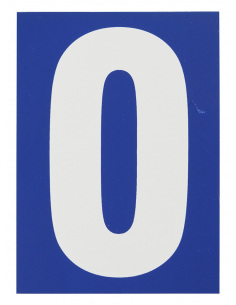 Plaque de signalisation 0, marquage blanc sur fond bleu, panneau PVC adhésif, 65x90mm - THIRARD Chiffres à coller