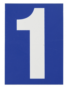 Plaque de signalisation 1, marquage blanc sur fond bleu, panneau PVC adhésif, 65x90mm - THIRARD Chiffres à coller
