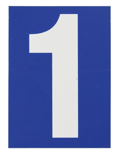 Plaque de signalisation 1, marquage blanc sur fond bleu, panneau PVC adhésif, 65x90mm - THIRARD Signalétique