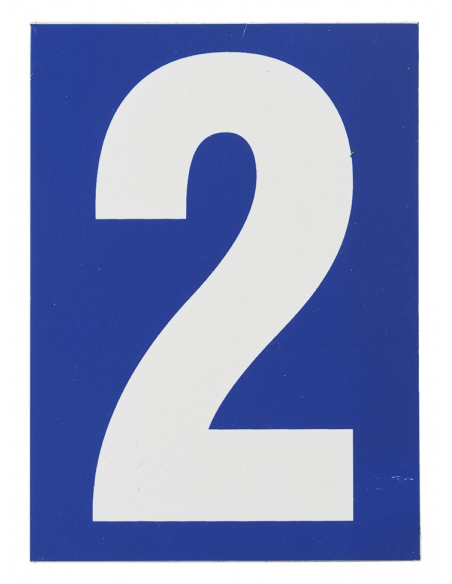 Plaque de signalisation 2, marquage blanc sur fond bleu, panneau PVC adhésif, 65x90mm - THIRARD Signalétique
