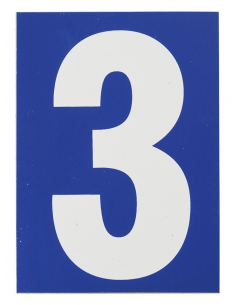 Plaque de signalisation 3, marquage blanc sur fond bleu, panneau PVC adhésif, 65x90mm - THIRARD Chiffres à coller