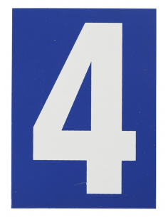Plaque de signalisation 4, marquage blanc sur fond bleu, panneau PVC adhésif, 65x90mm - THIRARD Chiffres à coller