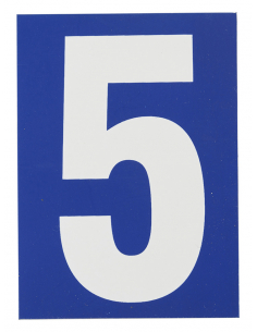 Plaque de signalisation 5, marquage blanc sur fond bleu, panneau PVC adhésif, 65x90mm - THIRARD Chiffres à coller