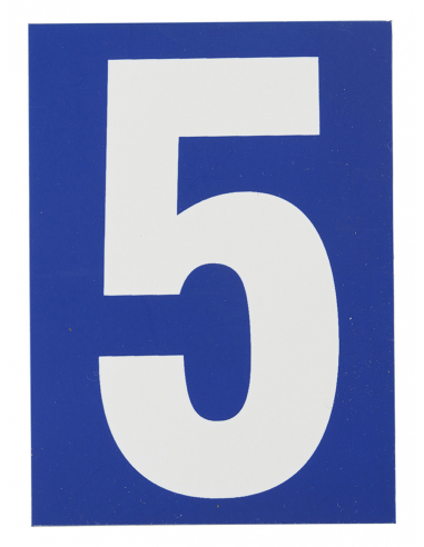 Plaque de signalisation 5, marquage blanc sur fond bleu, panneau PVC adhésif, 65x90mm - THIRARD Signalétique