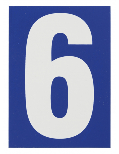 Plaque de signalisation 6, marquage blanc sur fond bleu, panneau PVC adhésif, 65x90mm - THIRARD Chiffres à coller