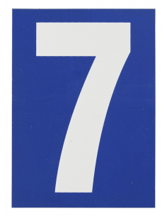 Plaque de signalisation 7, marquage blanc sur fond bleu, panneau PVC adhésif, 65x90mm - THIRARD Chiffres à coller