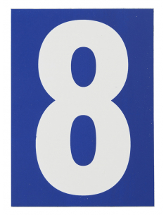 Plaque de signalisation 8, marquage blanc sur fond bleu, panneau PVC adhésif, 65x90mm - THIRARD Chiffres à coller