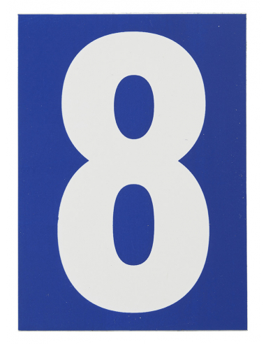 Plaque de signalisation 8, marquage blanc sur fond bleu, panneau PVC adhésif, 65x90mm - THIRARD Signalétique