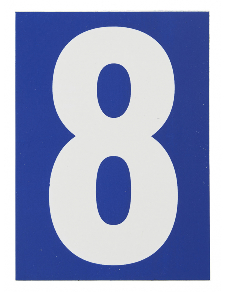Plaque de signalisation 8, marquage blanc sur fond bleu, panneau PVC adhésif, 65x90mm - THIRARD Chiffres à coller