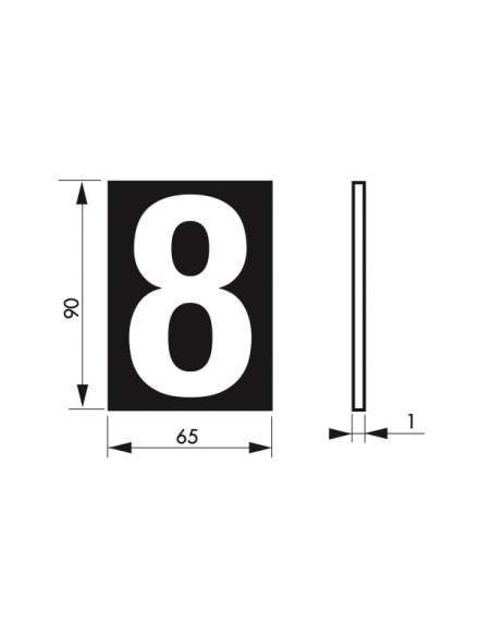 Plaque de signalisation 8, marquage blanc sur fond bleu, panneau PVC adhésif, 65x90mm - THIRARD Chiffres à coller