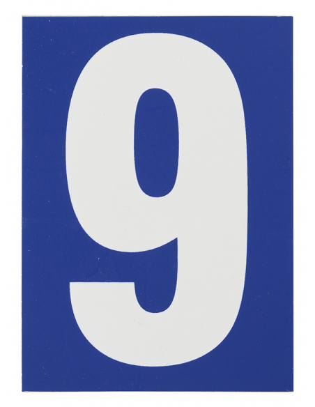 Plaque de signalisation 9, marquage blanc sur fond bleu, panneau PVC adhésif, 65x90mm - THIRARD Chiffres à coller