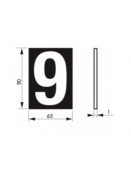 Plaque de signalisation 9, marquage blanc sur fond bleu, panneau PVC adhésif, 65x90mm - THIRARD Chiffres à coller