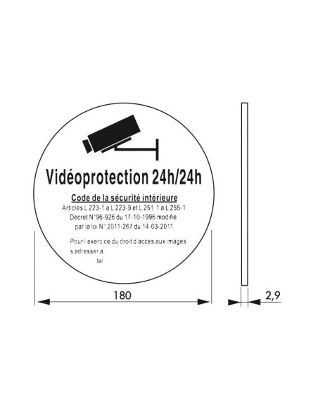 Disque de signalisation Vidéoprojection 24/24, polystyrène rigide adhésif, Ø180mm - THIRARD Signalétique