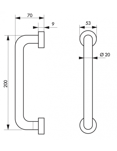 Barre droite de maintien, inox 304, longueur 200mm, Ø19mm, finition inox brossé - THIRARD Equipement