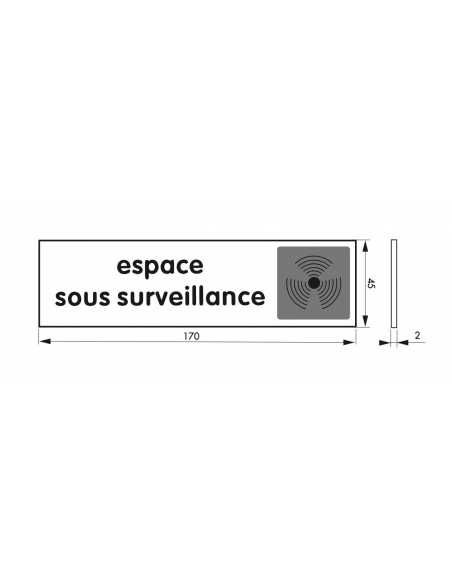 Plaque de signalisation Espace sous surveillance, plexiglass adhésif, 170x45mm - THIRARD Signalétique