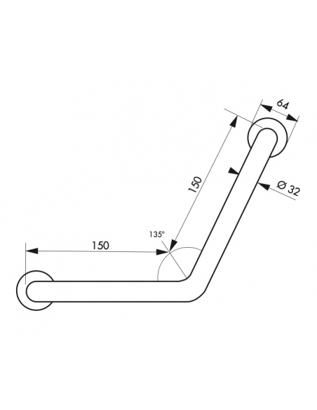 Barre de maintien coudée, inox 304, longueur 350mm, angle 135°, Ø32mm, finition inox brossé - THIRARD Equipement