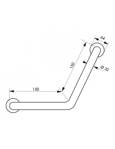 Barre de maintien coudée, inox 304, longueur 350mm, angle 135°, Ø32mm, finition inox poli - THIRARD Equipement