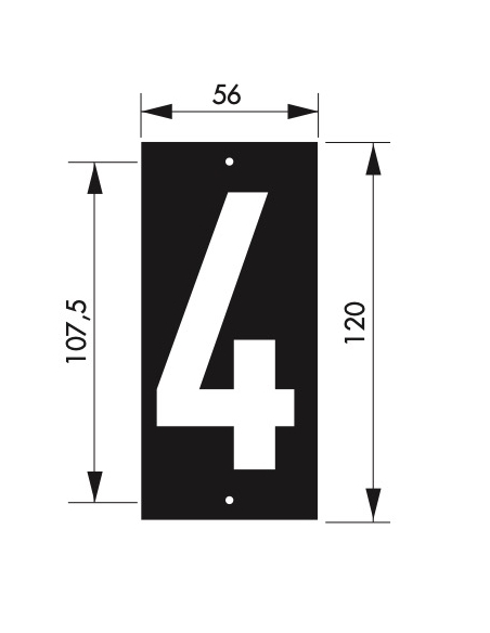 Plaque de signalisation 4, marquage blanc sur fond noir, panneau ABS à visser, 56x120mm - THIRARD Chiffres à visser