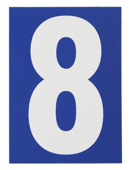 Plaque de signalisation 8, marquage blanc sur fond bleu, panneau PVC adhésif, 65x90mm - THIRARD Signalétique
