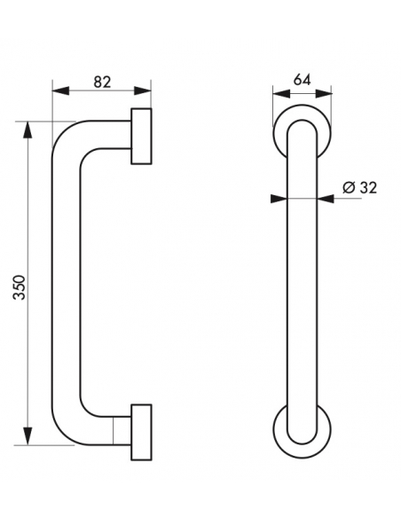 Barre droite de maintien, inox 304, longueur 350mm, Ø32mm, finition inox poli - THIRARD Equipement