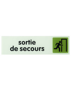 Plaque de signalisation Sortie de secours, plexiglass adhésif, 170x45mm - THIRARD Plaques de signalisation à coller