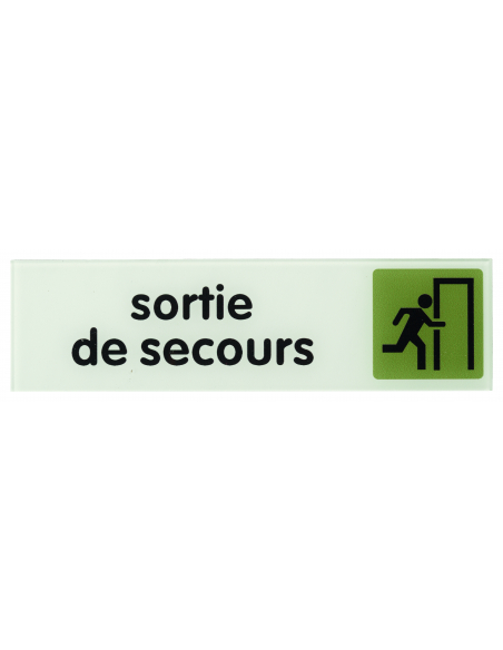 Plaque de signalisation Sortie de secours, plexiglass adhésif, 170x45mm - THIRARD Signalétique