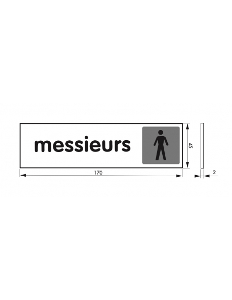 Plaque de signalisation Messieurs, plexiglass adhésif, 170x45mm - THIRARD Signalétique