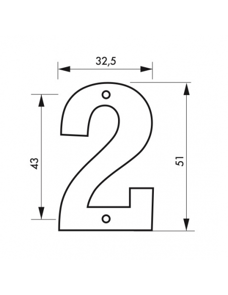 Chiffre 2, laiton à visser, H.51mm, laiton - THIRARD Signalétique