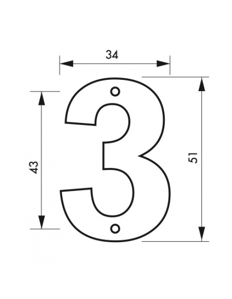 Chiffre 3, laiton à visser, H.51mm, laiton - THIRARD Signalétique