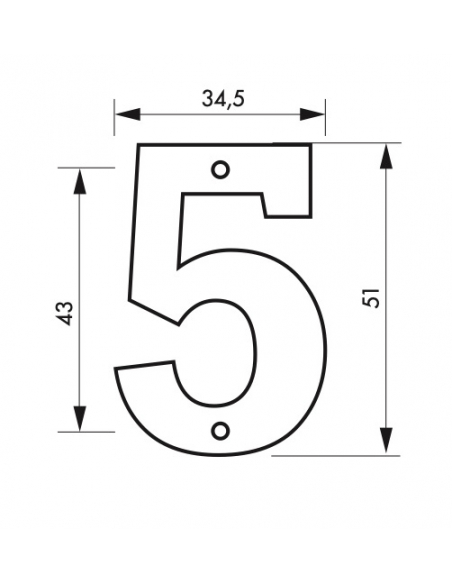 Chiffre 5, laiton à visser, H.51mm, laiton - THIRARD Signalétique