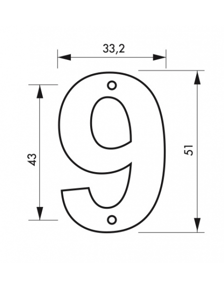 Chiffre 9, laiton à visser, H.51mm, laiton - THIRARD Signalétique