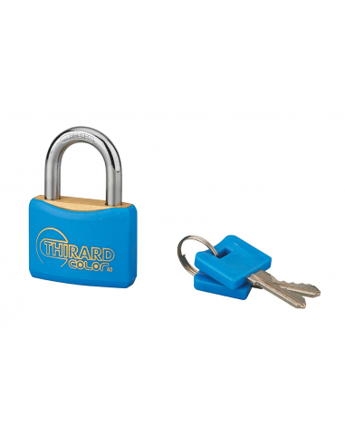 Cadenas à clé Color UNIKEY (achetez-en plusieurs, ouvrez avec la même clé), 40mm, bleu, 2 clés - THIRARD Cadenas s'entrouvrant